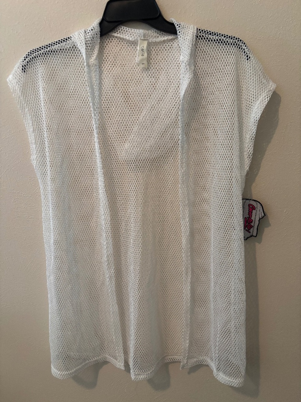 Cacia White Hooded Fishnet Swim Cover-Up - Size XL